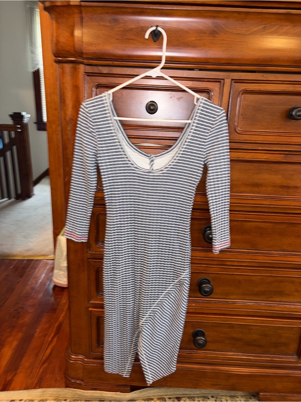 Free People Blue & White Striped Midi Dress XS - Picture 2 of 6